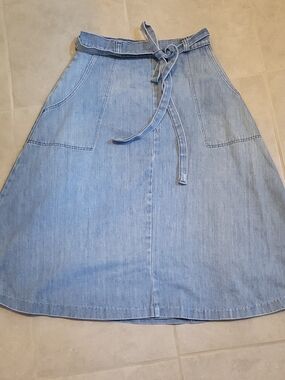 Vintage Maverick Light Blue Denim Jean Wrap Tie Waist Skirt Womens Medium Large